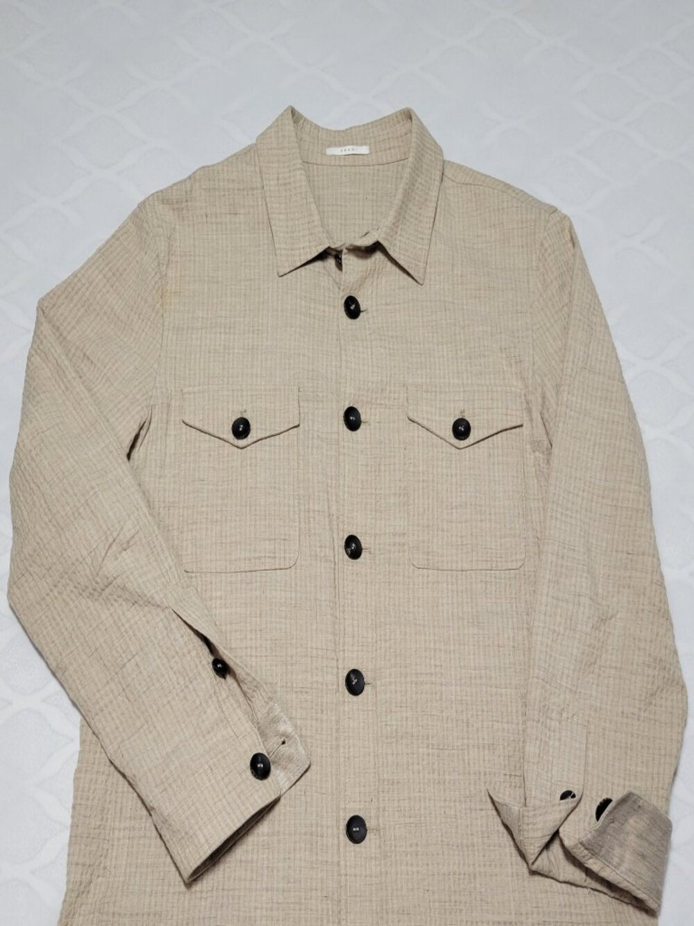Fradi Seersucker Cotton & Linen Shirt Jacket Size 50 Mens Waist Pockets Beige
